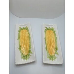 Set of 2 Vintage Ceramic Corn Cob Holder Dishes JAPAN